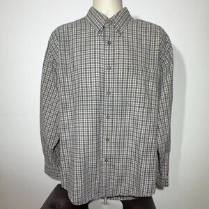 Men's Bass Tan and Blue Plain Long Sleeve Button Down Shirt - Large